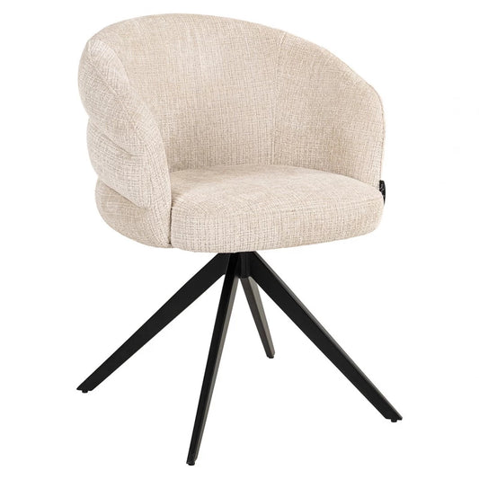 Scaun tapitat cu Chenille Bej si picioare din Metal Negru H79xL61xA60cm Serenity