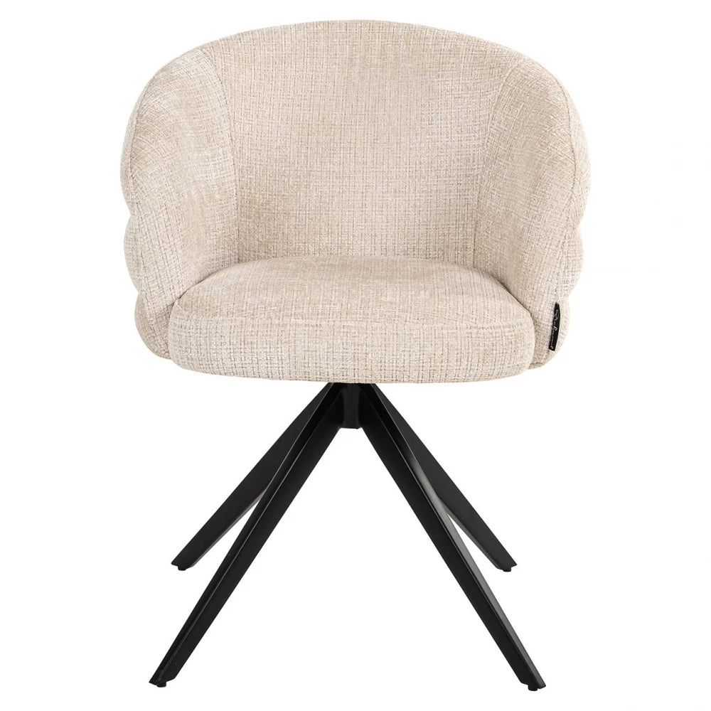 Scaun tapitat cu Chenille Bej si picioare din Metal Negru H79xL61xA60cm Serenity