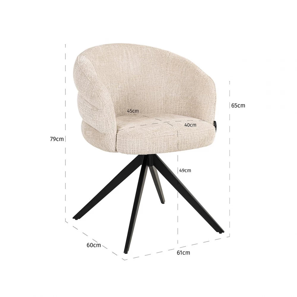 Scaun tapitat cu Chenille Bej si picioare din Metal Negru H79xL61xA60cm Serenity