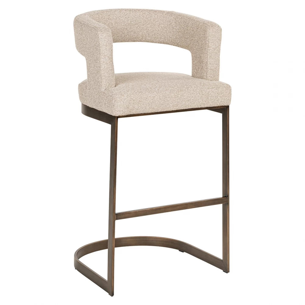 Scaun de bar tapitat cu Stofa Bej si picioare din Metal Alama H101xL55xA51cm Ellis