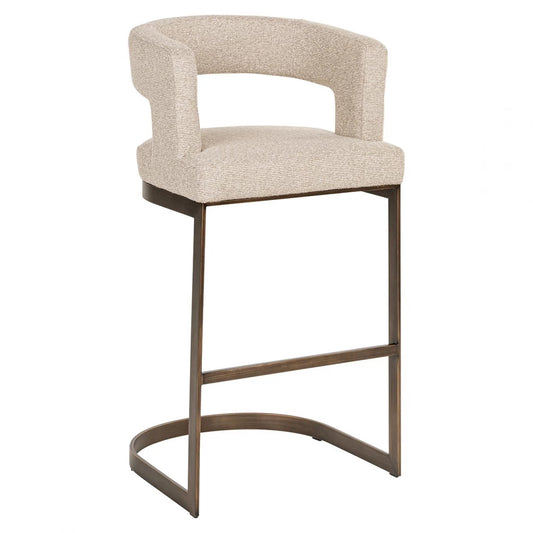 Scaun de bar tapitat cu Stofa Bej si picioare din Metal Alama H101xL55xA51cm Ellis