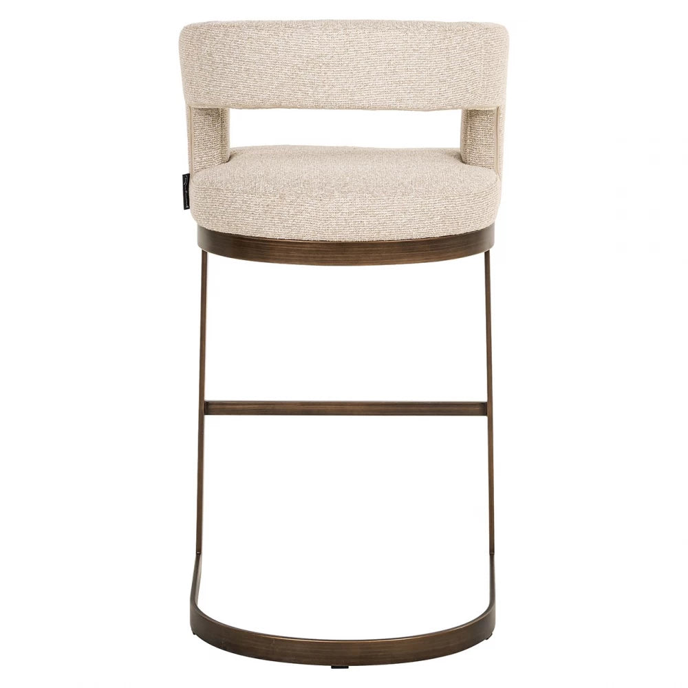 Scaun de bar tapitat cu Stofa Bej si picioare din Metal Alama H101xL55xA51cm Ellis