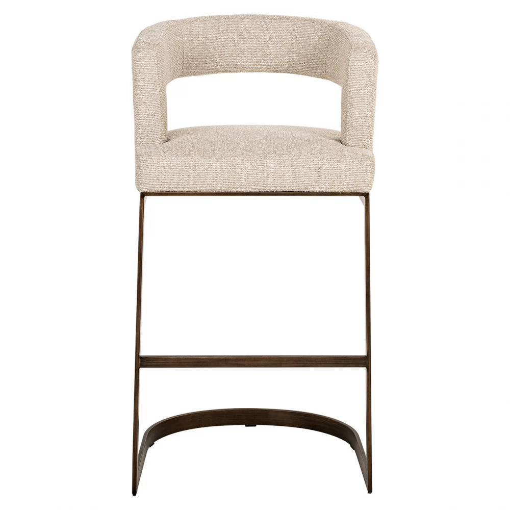 Scaun de bar tapitat cu Stofa Bej si picioare din Metal Alama H101xL55xA51cm Ellis