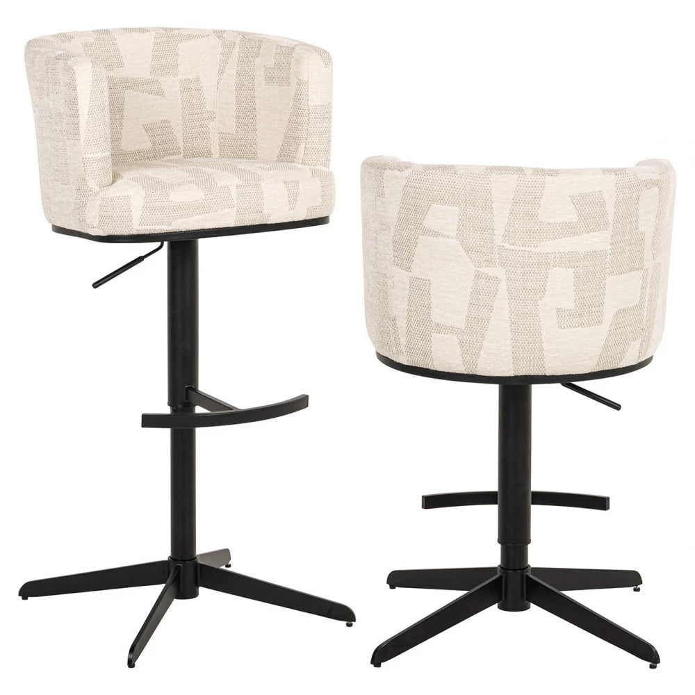 Scaun de bar tapitat cu Stofa Bej si picioare din Metal Negru H92-111xL53xA56cm Cheyenne