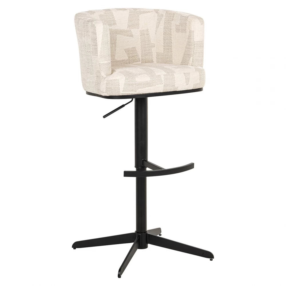 Scaun de bar tapitat cu Stofa Bej si picioare din Metal Negru H92-111xL53xA56cm Cheyenne