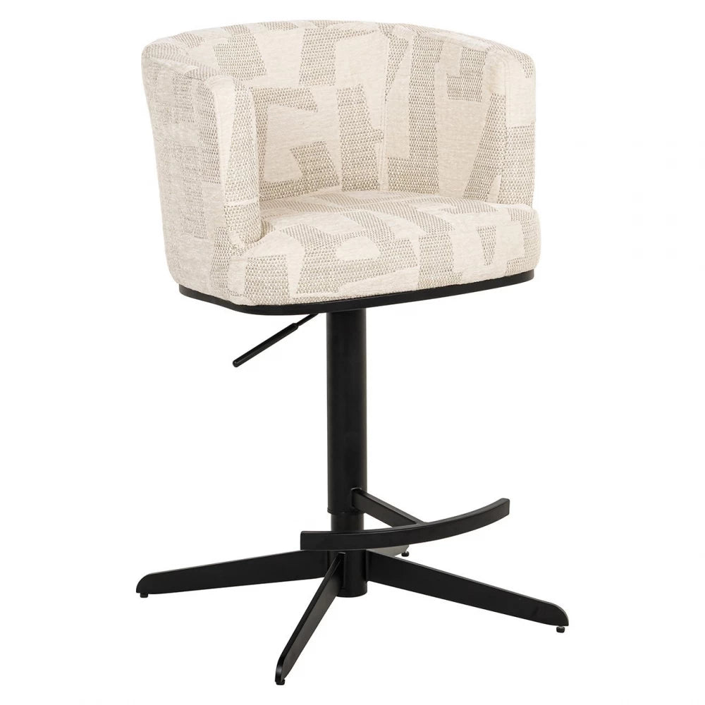 Scaun de bar tapitat cu Stofa Bej si picioare din Metal Negru H92-111xL53xA56cm Cheyenne