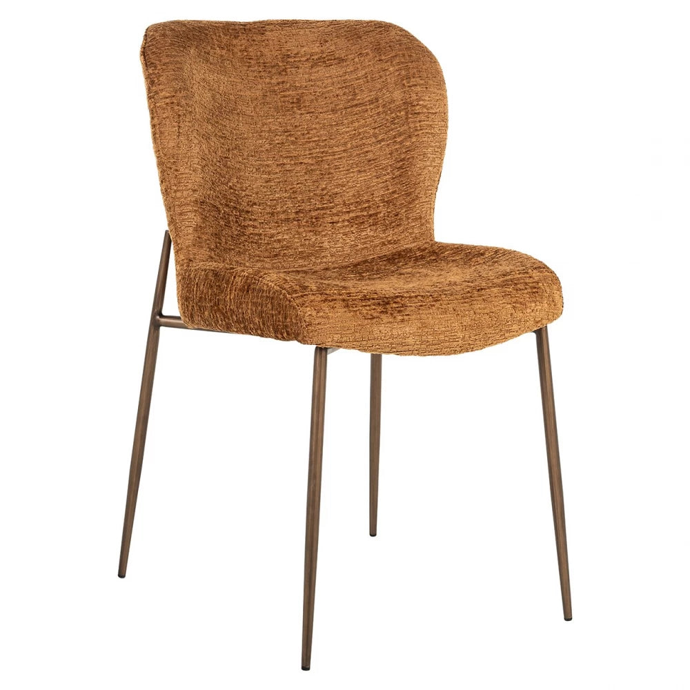 Set 2 scaune tapitat cu Chenille Maro cognac si picioare din Metal Alama H84xL51xA64cm Odarby