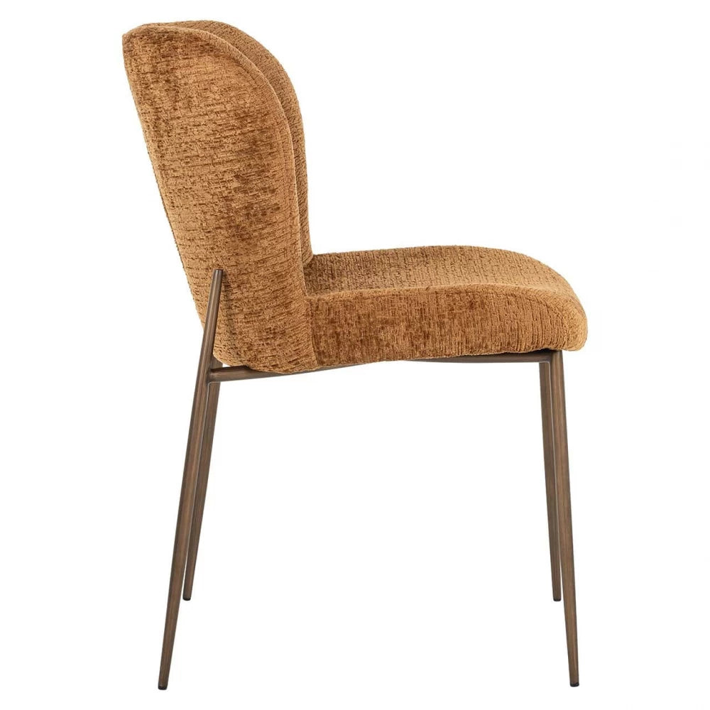 Set 2 scaune tapitat cu Chenille Maro cognac si picioare din Metal Alama H84xL51xA64cm Odarby