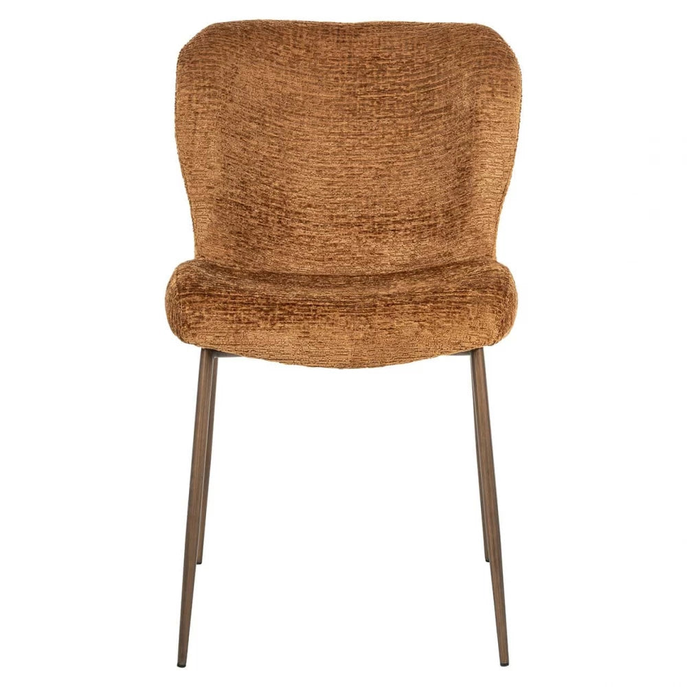 Set 2 scaune tapitat cu Chenille Maro cognac si picioare din Metal Alama H84xL51xA64cm Odarby