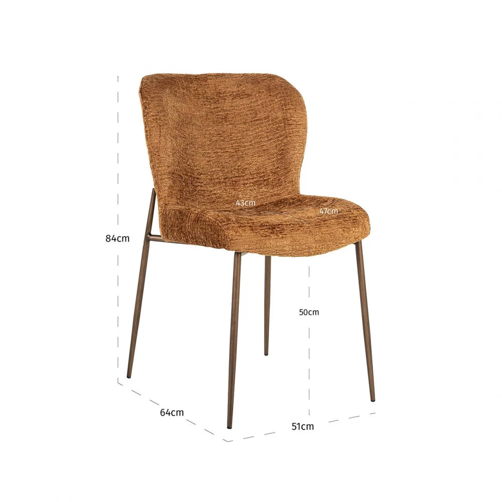 Set 2 scaune tapitat cu Chenille Maro cognac si picioare din Metal Alama H84xL51xA64cm Odarby