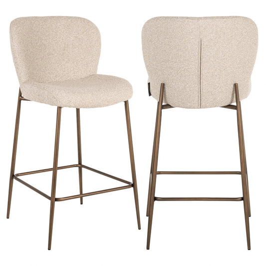 Scaun de insula tapitat cu Stofa Bej si picioare din Metal Alama H96xL49xA55cm Odarby