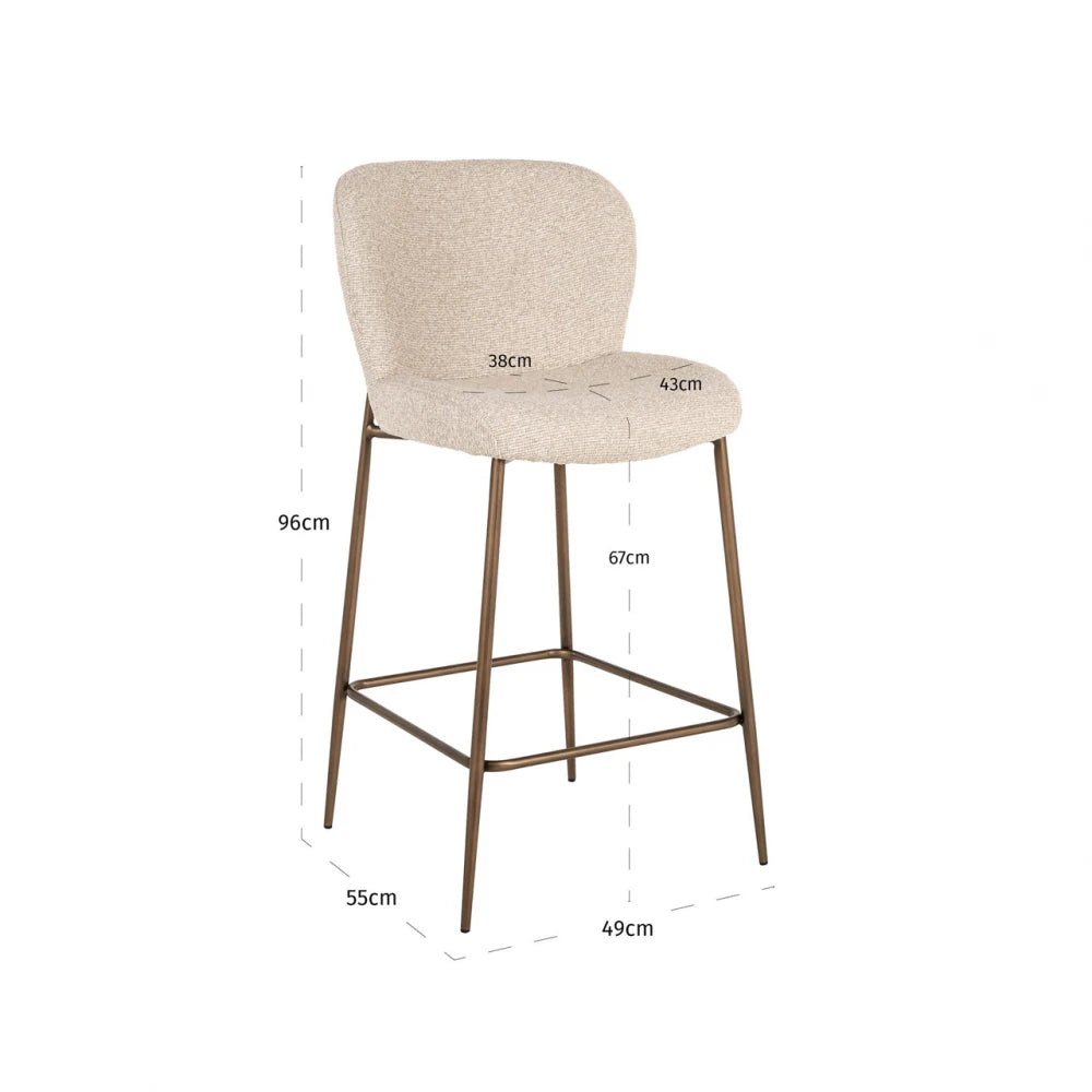 Scaun de insula tapitat cu Stofa Bej si picioare din Metal Alama H96xL49xA55cm Odarby