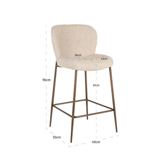 Scaun de insula tapitat cu Stofa Bej si picioare din Metal Alama H96xL49xA55cm Odarby