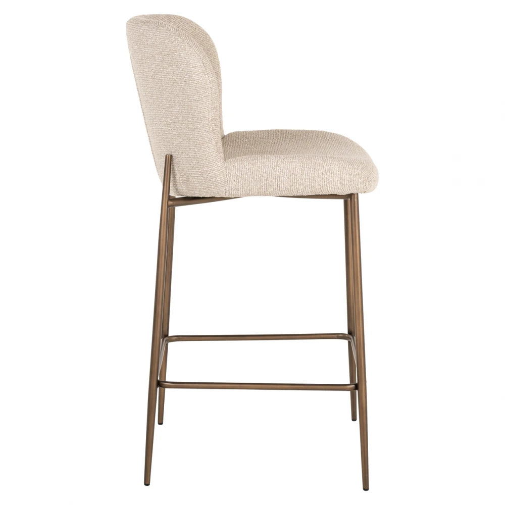 Scaun de insula tapitat cu Stofa Bej si picioare din Metal Alama H96xL49xA55cm Odarby