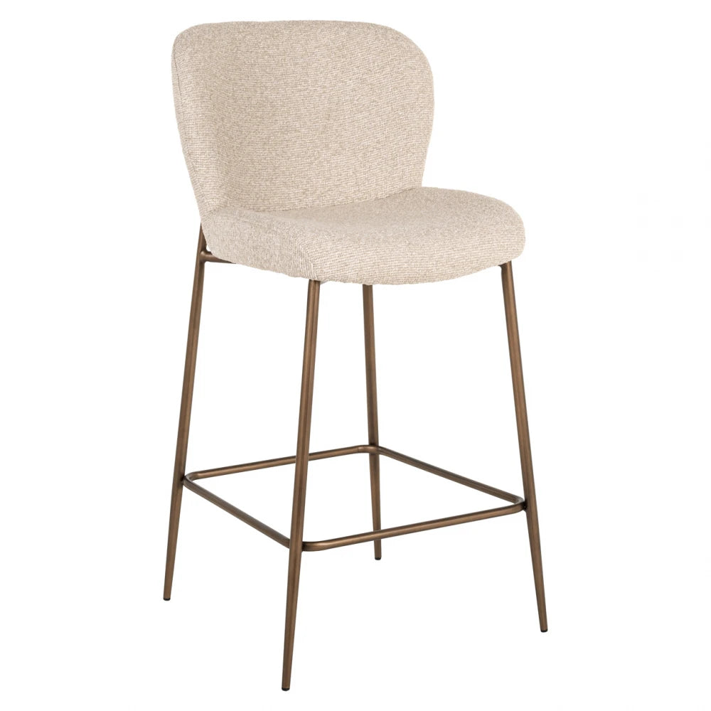 Scaun de insula tapitat cu Stofa Bej si picioare din Metal Alama H96xL49xA55cm Odarby