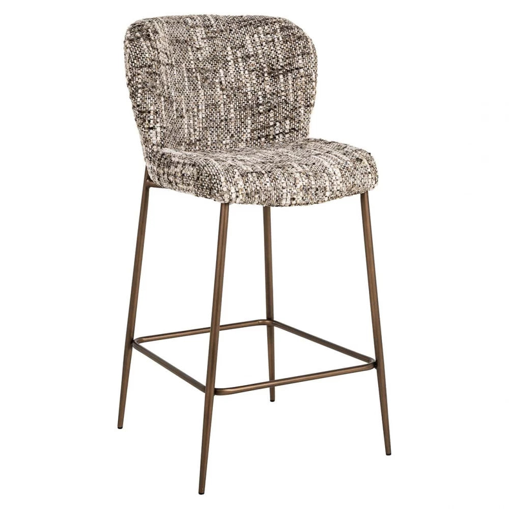 Scaun de insula tapitat cu Stofa Maro si picioare din Metal Alama H96xL49xA55cm Odarby
