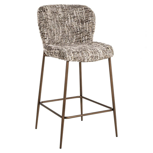 Scaun de insula tapitat cu Stofa Maro si picioare din Metal Alama H96xL49xA55cm Odarby