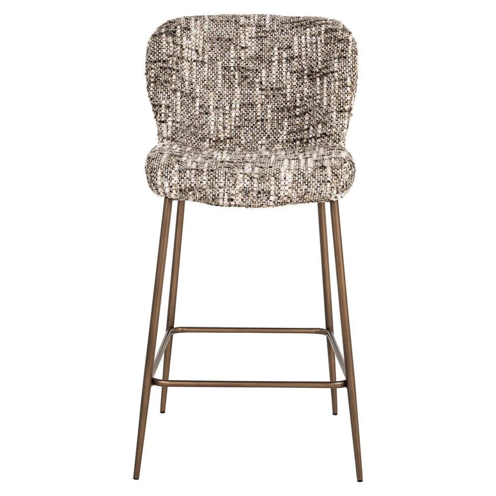 Scaun de insula tapitat cu Stofa Maro si picioare din Metal Alama H96xL49xA55cm Odarby
