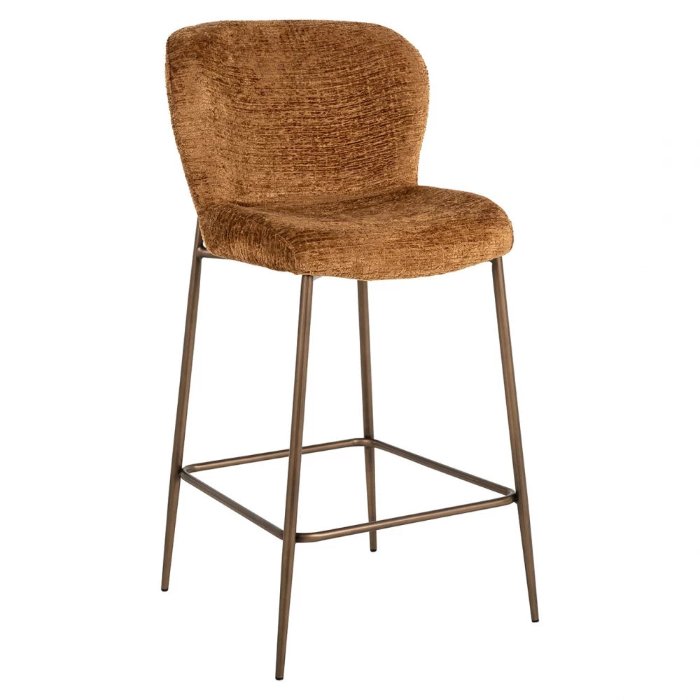 Scaun de insula tapitat cu Chenille Maro cognac si picioare din Metal Alama H96xL49xA55cm Odarby