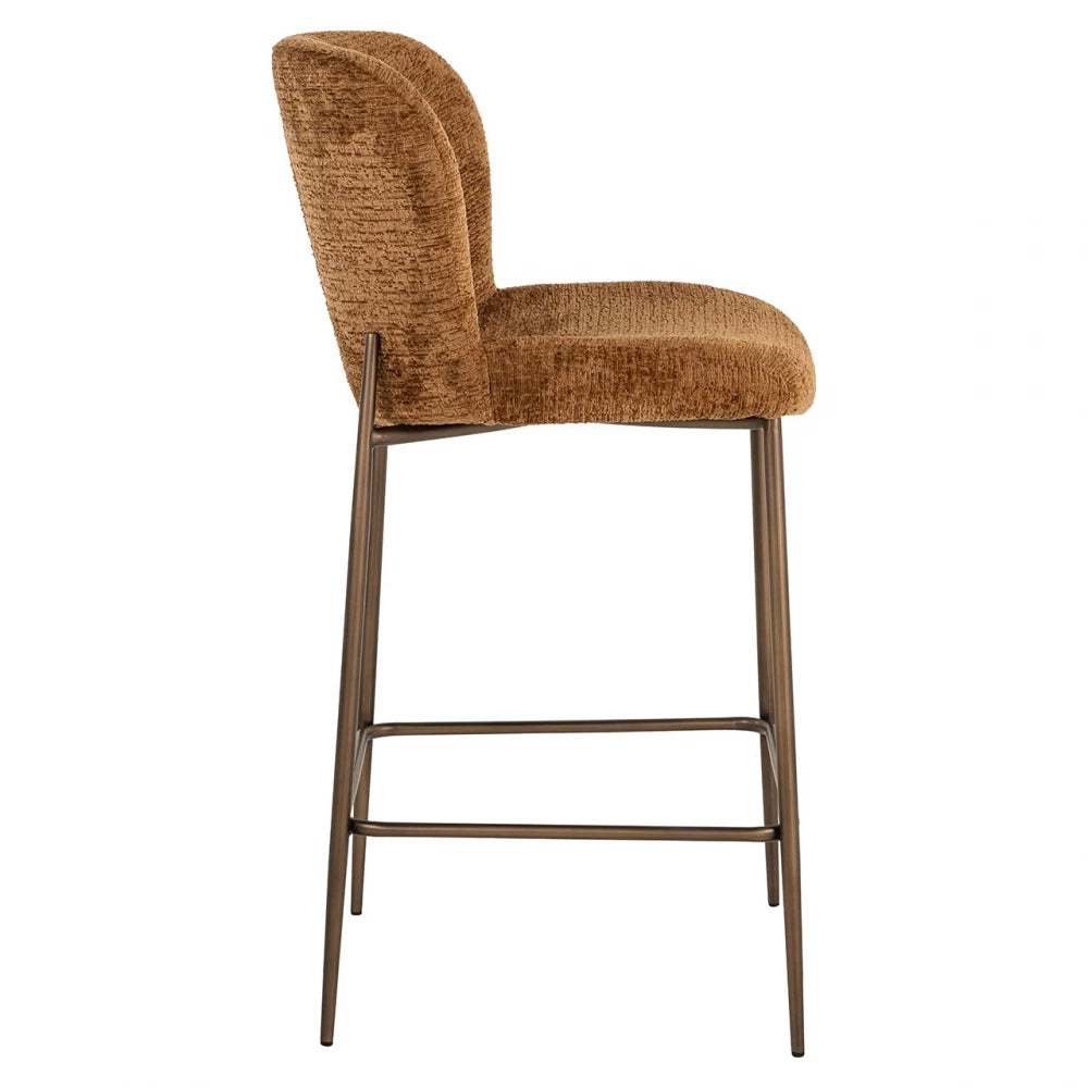Scaun de insula tapitat cu Chenille Maro cognac si picioare din Metal Alama H96xL49xA55cm Odarby
