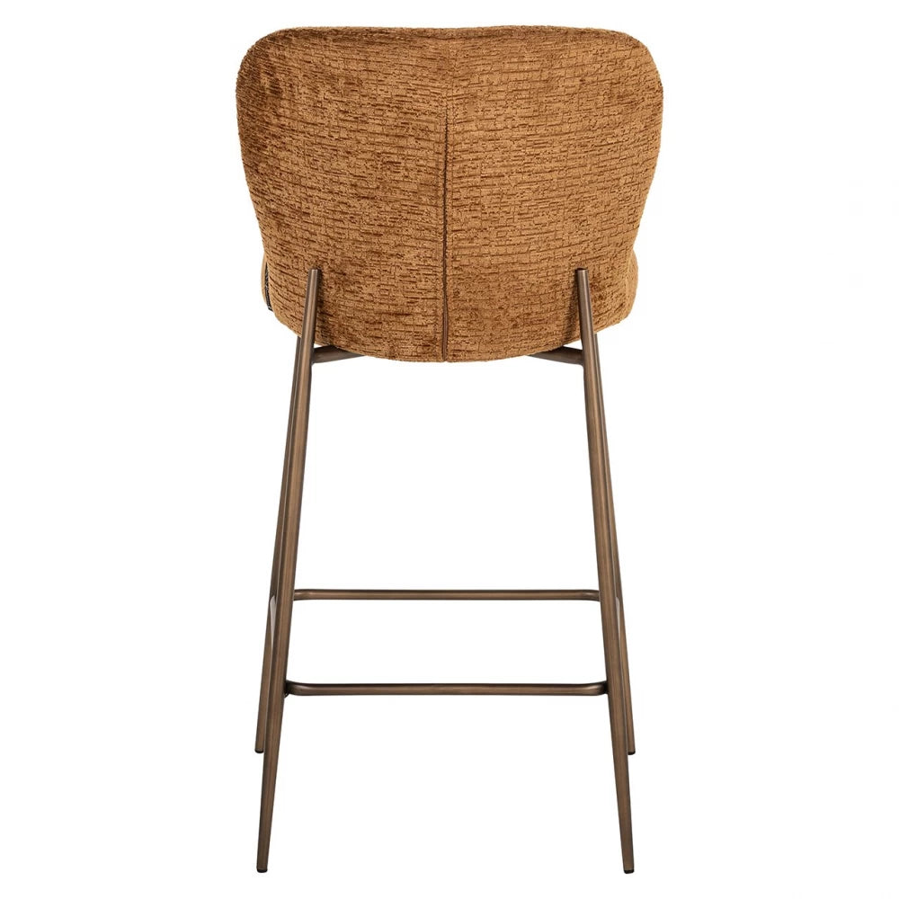 Scaun de insula tapitat cu Chenille Maro cognac si picioare din Metal Alama H96xL49xA55cm Odarby