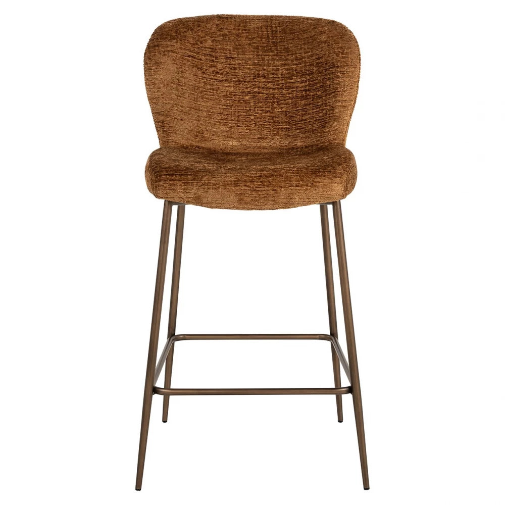 Scaun de insula tapitat cu Chenille Maro cognac si picioare din Metal Alama H96xL49xA55cm Odarby