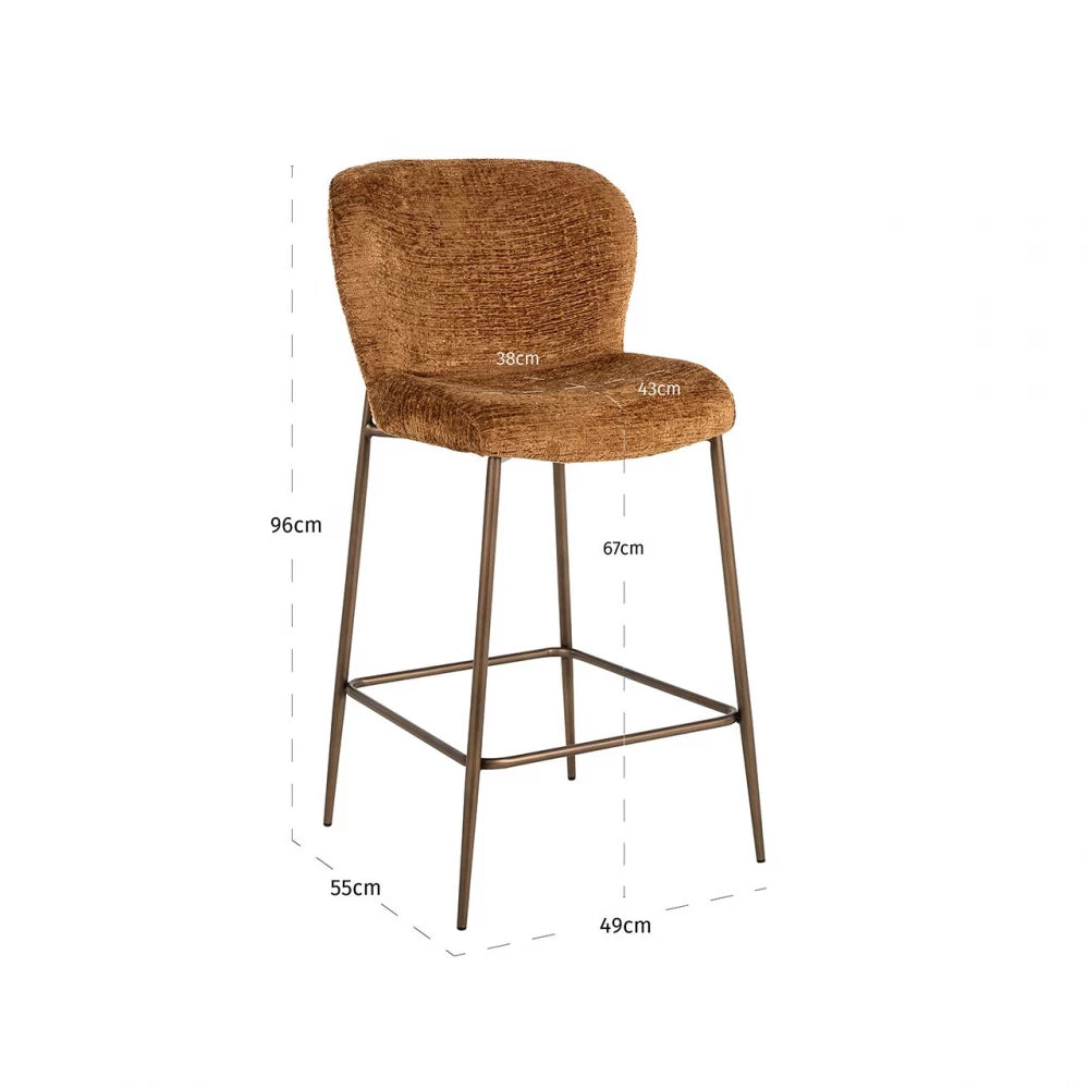 Scaun de insula tapitat cu Chenille Maro cognac si picioare din Metal Alama H96xL49xA55cm Odarby
