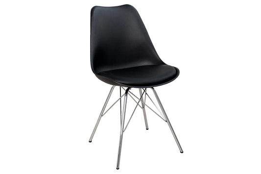 Set 4 scaune tapitat cu Piele artificiala Negru si picioare din Metal Argintiu H85xL50xA60cm Scandinavia masterpiece