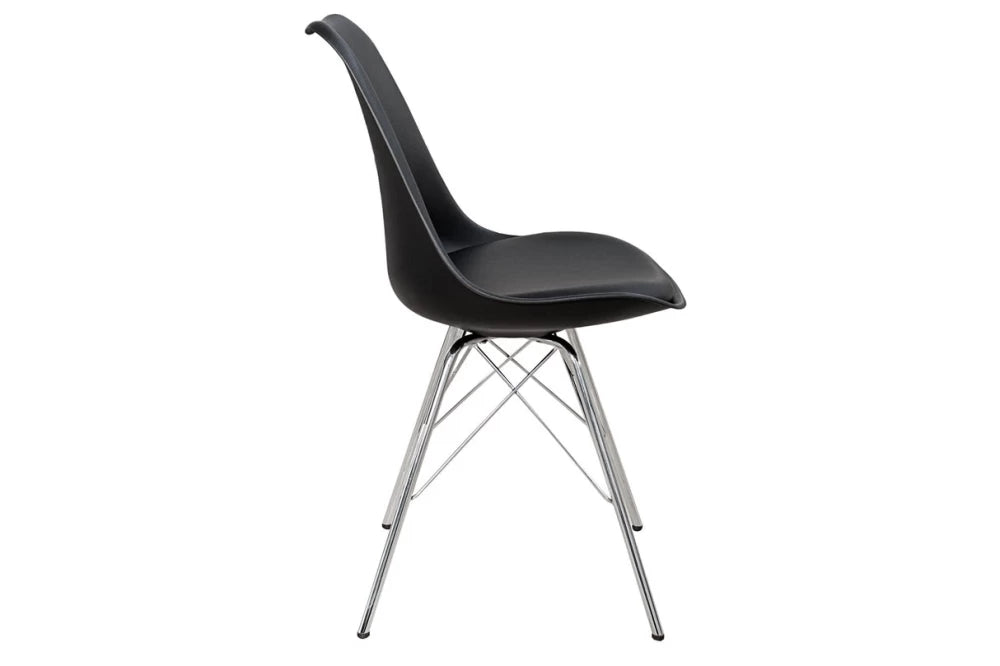 Set 4 scaune tapitat cu Piele artificiala Negru si picioare din Metal Argintiu H85xL50xA60cm Scandinavia masterpiece