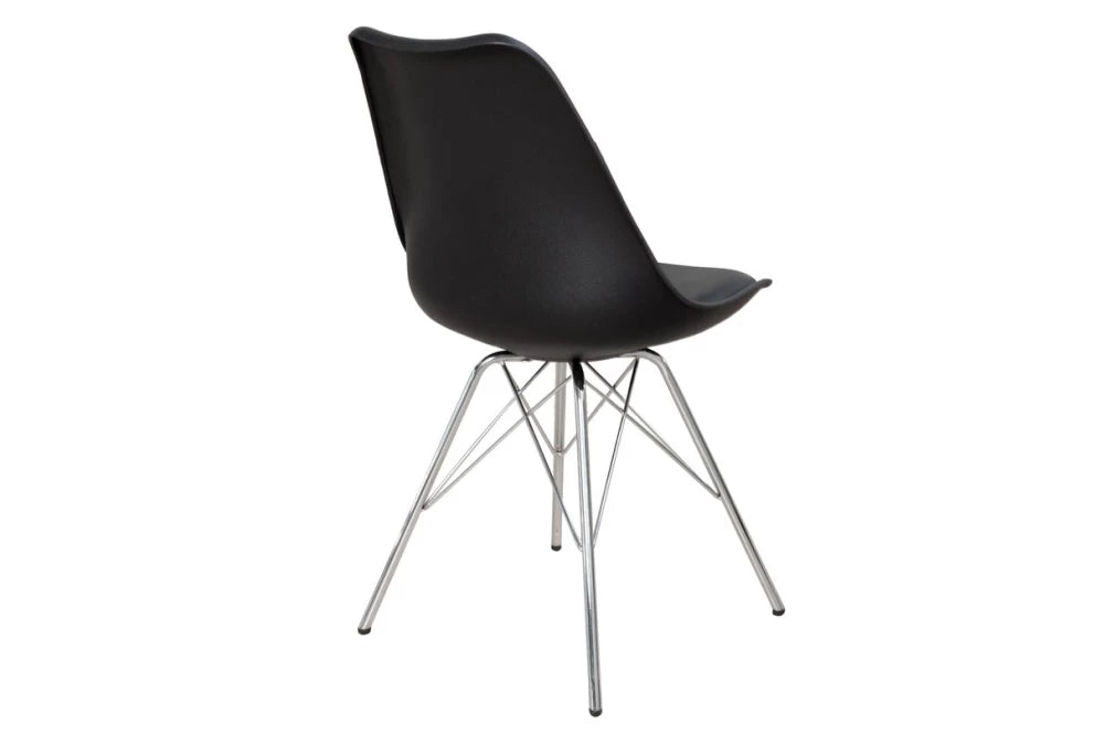 Set 4 scaune tapitat cu Piele artificiala Negru si picioare din Metal Argintiu H85xL50xA60cm Scandinavia masterpiece