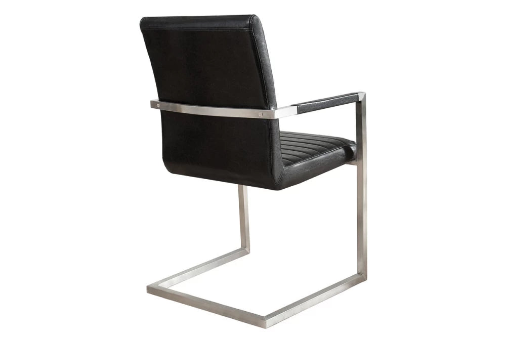 Set 2 scaune cu brate tapitat cu Piele artificiala Negru si picioare din Otel inoxidabil Argintiu H91xL54xA55cm Loft