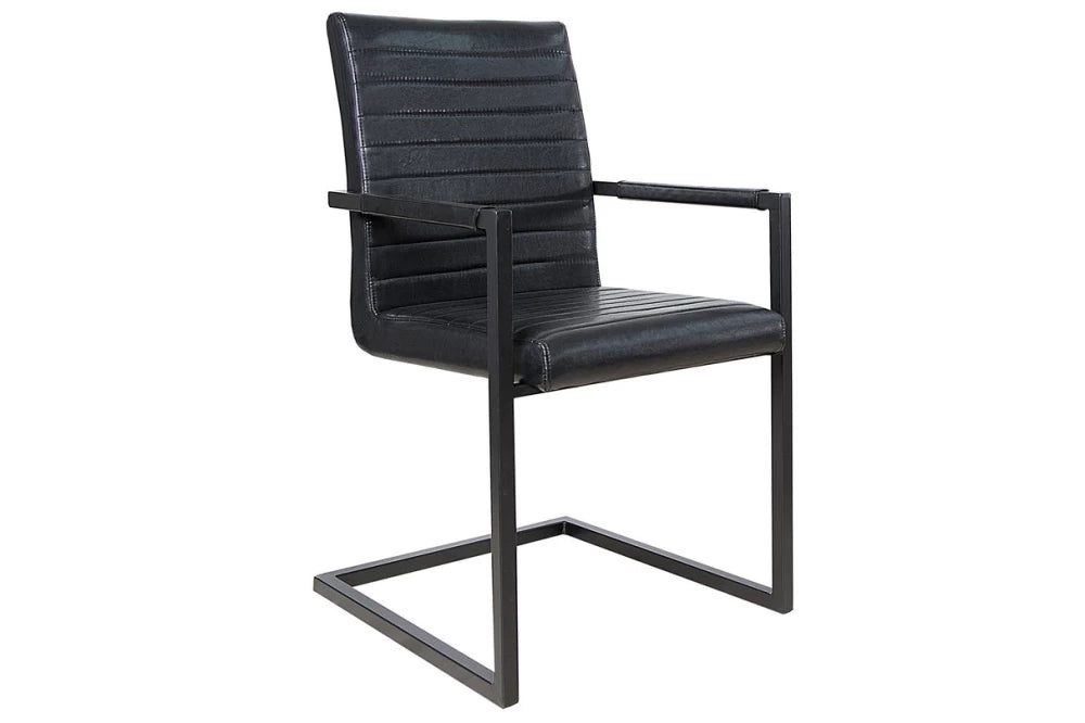 Set 2 scaune cu brate tapitat cu Piele artificiala Negru si picioare din Otel inoxidabil Negru H91xL54xA55cm Loft