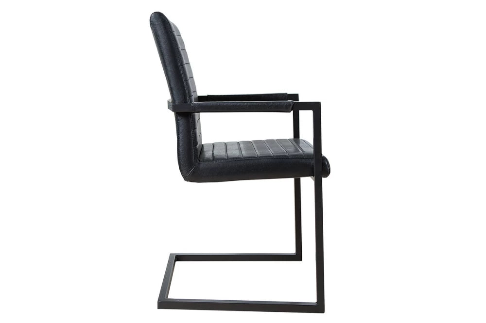 Set 2 scaune cu brate tapitat cu Piele artificiala Negru si picioare din Otel inoxidabil Negru H91xL54xA55cm Loft
