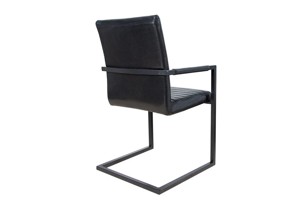 Set 2 scaune cu brate tapitat cu Piele artificiala Negru si picioare din Otel inoxidabil Negru H91xL54xA55cm Loft