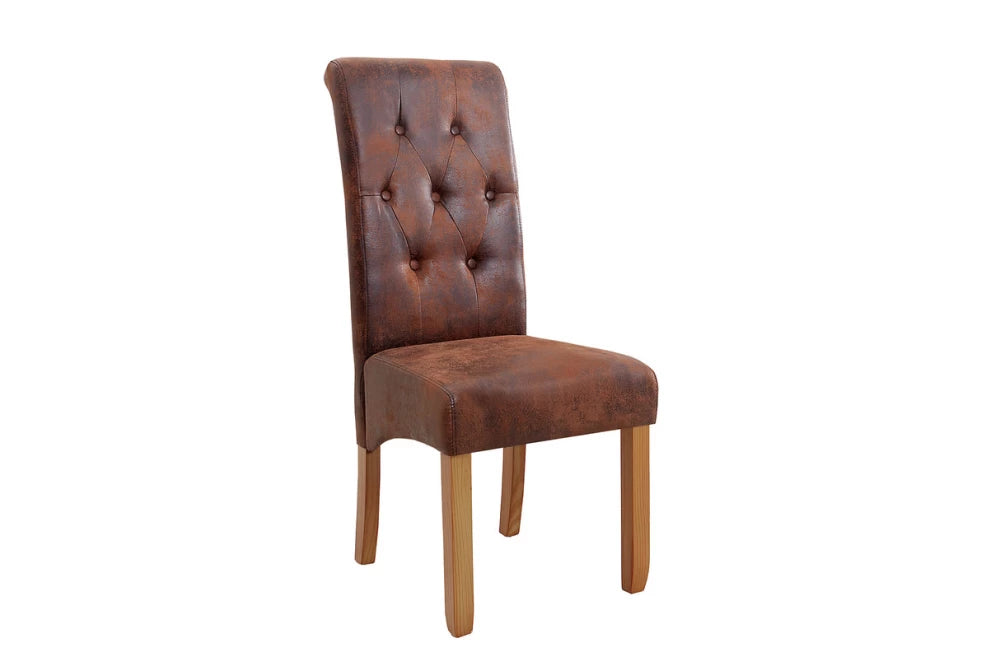 Set 2 scaune tapitat cu Microfibra Maro si picioare din Lemn Maro H110xL45xA55cm Casa