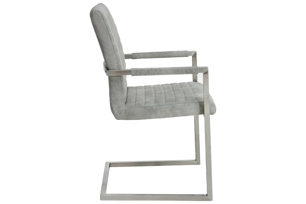 Set 2 scaune cu brate tapitat cu Microfibra Gri deschis si picioare din Otel inoxidabil Argintiu H91xL54xA55cm Loft