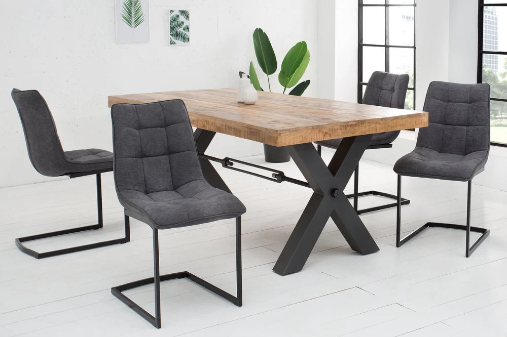 Set 2 scaune tapitat cu Stofa Gri inchis si picioare din Metal Negru H88xL46xA63cm Miami