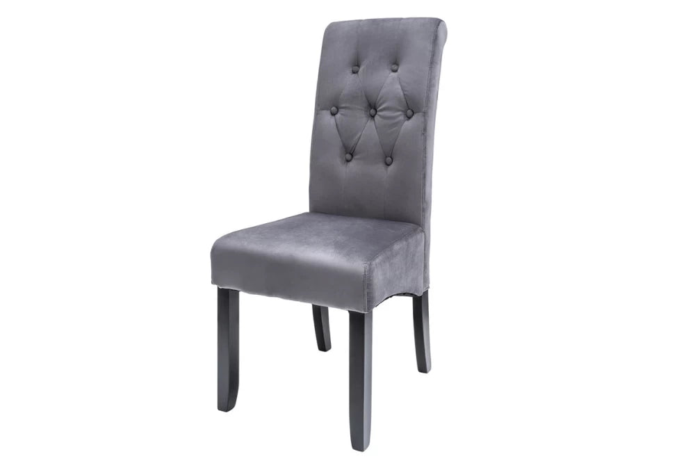 Set 2 scaune tapitat cu Catifea Gri si picioare din Lemn Negru H108xL48xA64cm Casa