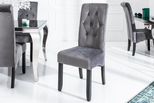 Set 2 scaune tapitat cu Catifea Gri si picioare din Lemn Negru H108xL48xA64cm Casa