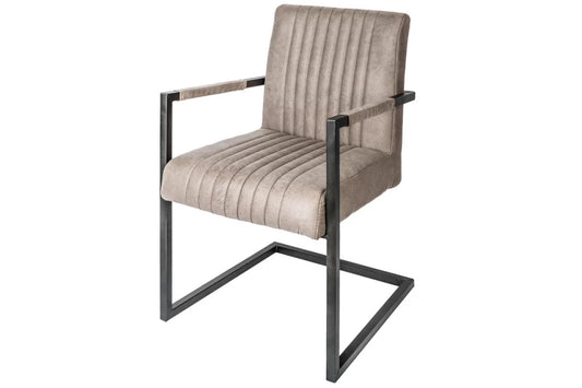 Scaun cu brate tapitat cu Microfibra Maro taupe si picioare din Metal Negru H88xL55xA63cm Big aston