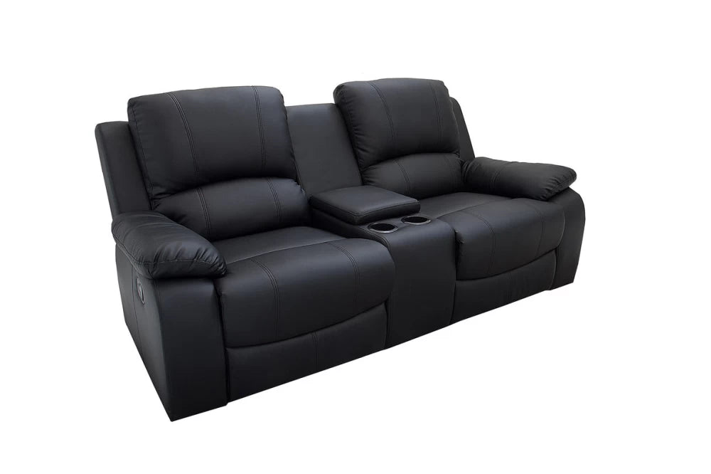 Canapea cu functie relaxare tapitata cu Piele artificiala Negru L188cm Hollywood