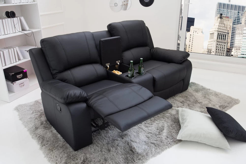 Canapea cu functie relaxare tapitata cu Piele artificiala Negru L188cm Hollywood