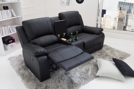 Canapea cu functie relaxare tapitata cu Piele artificiala Negru L188cm Hollywood