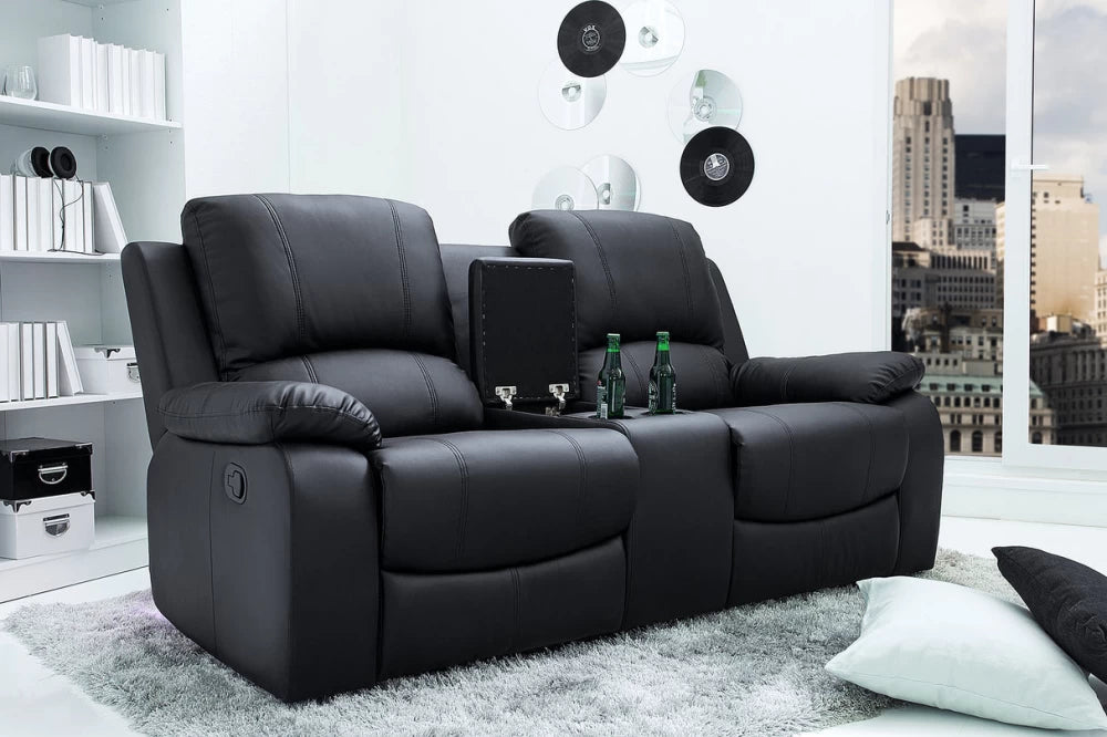 Canapea cu functie relaxare tapitata cu Piele artificiala Negru L188cm Hollywood