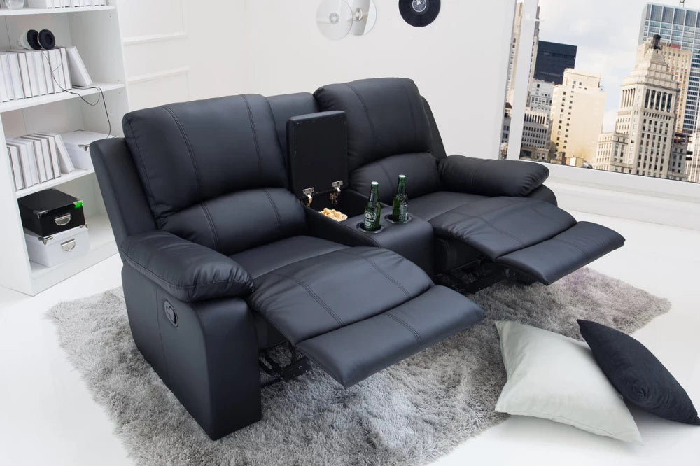 Canapea cu functie relaxare tapitata cu Piele artificiala Negru L188cm Hollywood