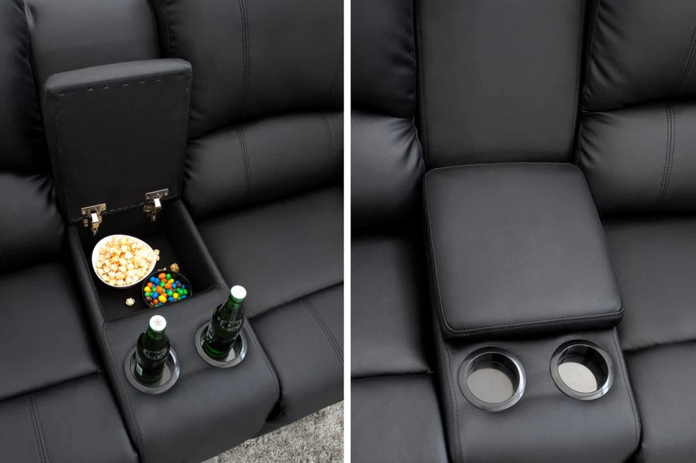 Canapea cu functie relaxare tapitata cu Piele artificiala Negru L188cm Hollywood