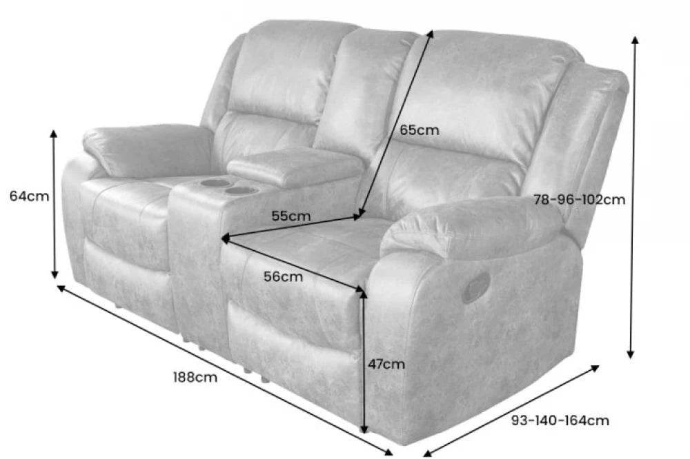 Canapea cu functie relaxare tapitata cu Piele artificiala Negru L188cm Hollywood