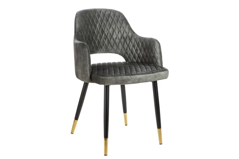 Set 2 scaune cu brate tapitat cu Catifea Verde si picioare din Metal Negru/Auriu H81xL54xA56cm Paris
