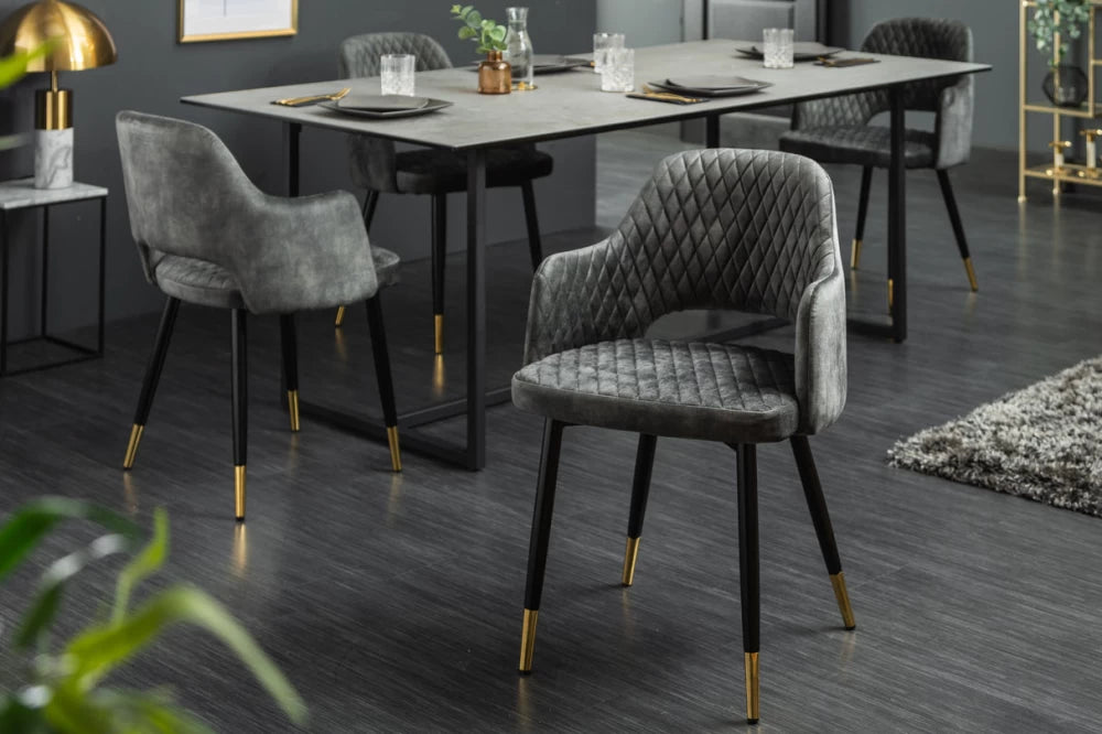 Set 2 scaune cu brate tapitat cu Catifea Verde si picioare din Metal Negru/Auriu H81xL54xA56cm Paris