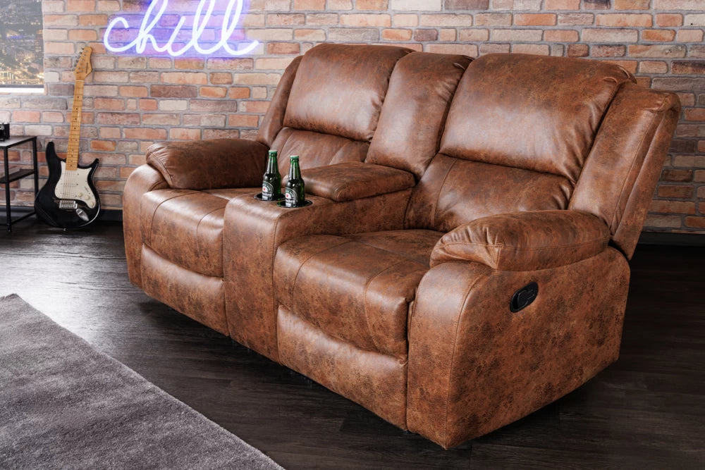 Canapea cu functie relaxare tapitata cu Poliester Maro L188cm Hollywood